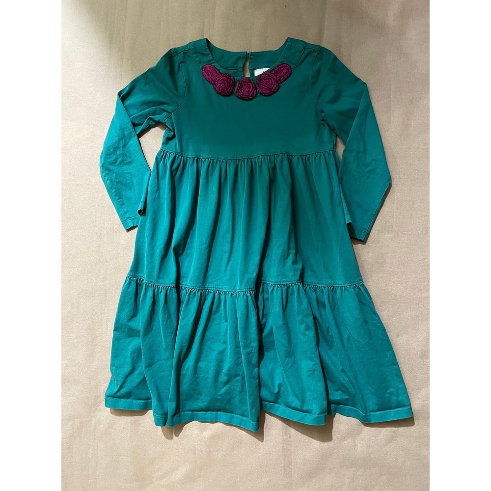 Hanna Andersson Long Sleeve Tiered Twirl Dress Girls Sz 130 US 8 Green Holiday